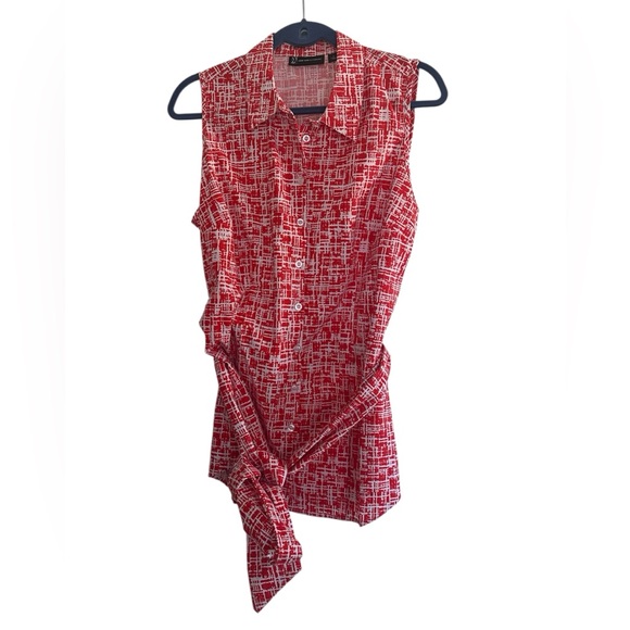 New York & Company Tops - NWOT New York & Co Red Patterned Sleeveless Belted Top Size L
